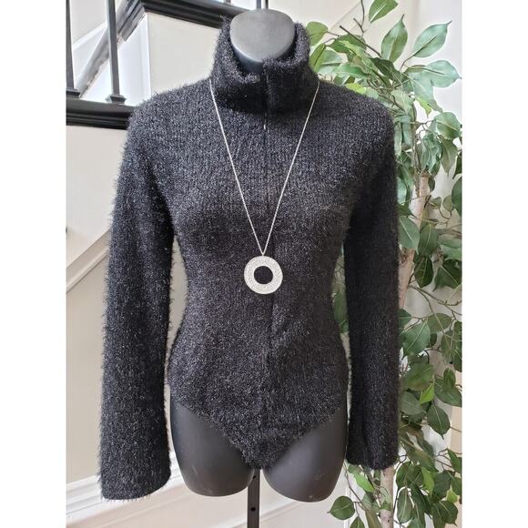 A3 Sweater Romper Women's Size Medium Black Knit Polyester Long Sleeve Full Zip - Picture 1 of 11